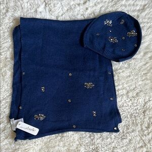 NWT - Charling Charlie Blue Knit Hat and Scarf with Sparkly Embellishments